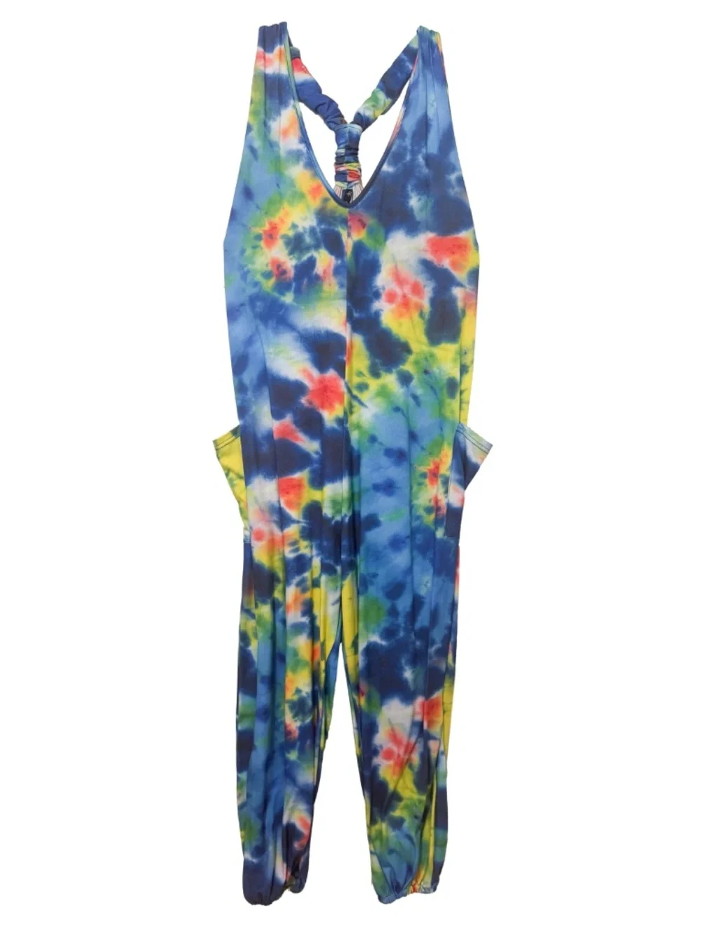 LILY by FIRMIANA Tie Dye Stretch Racerback Romper Pockets Boho Harem Jumpsuit XL